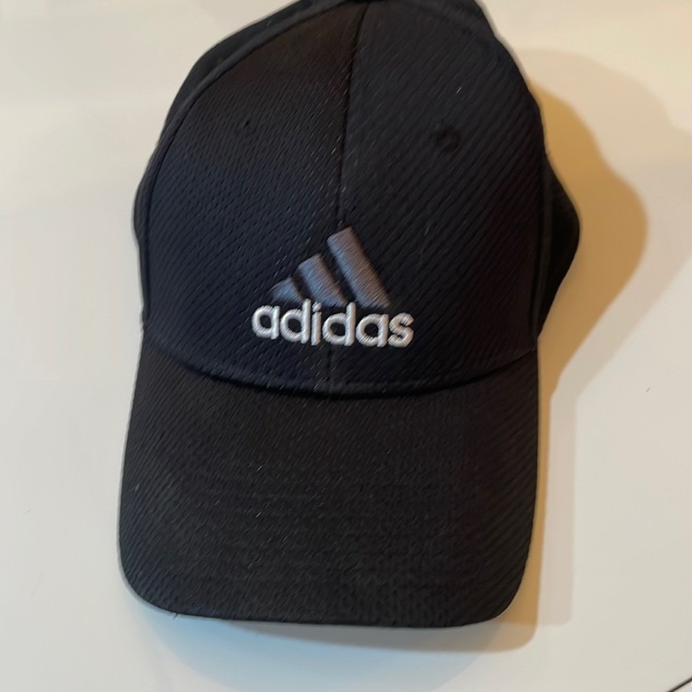 Adidas baseball hat. Black with white and gray adidas logo. Climalite.